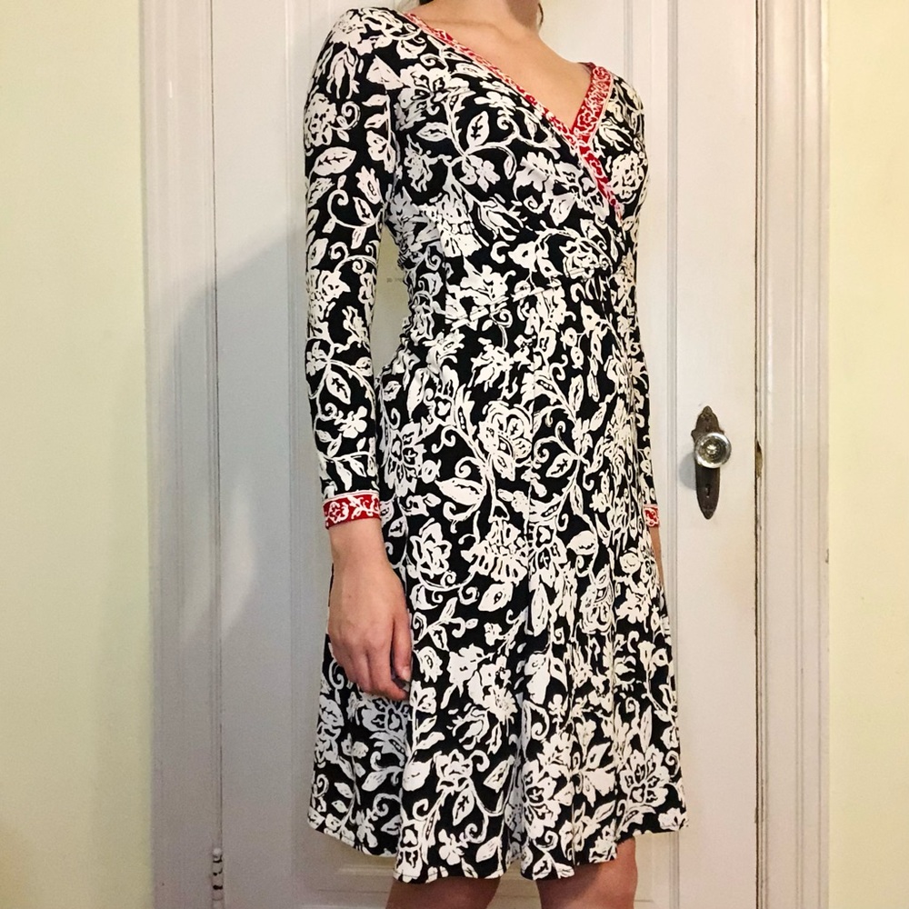 Donna Morgan Faux-Wrap Long Sleeve Dress Floral